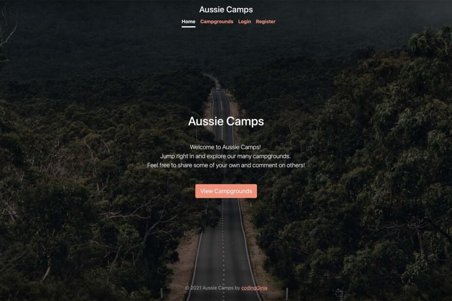 Aussie Camps NodeJs project web app example